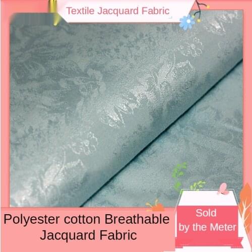 Jacquard Polyester Cotton Fabric High-grade By The Per Meter for Skirt Dress Clothing Sewing Textile Vintage Cloth Blue White