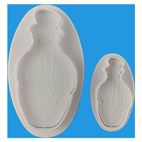2Pcs/Set Snowman Fondant Cake Cookies Paste Mold Sugarcraft Plunger Cutter Cupcake Decorating Set Tools Christmas Cake Mold