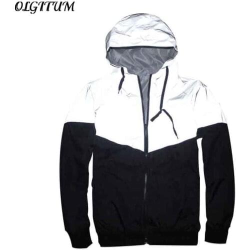2019 Men Jacket spring Patchwork Reflective Waterproof Windbreaker Men Coat Trend Brand JK367