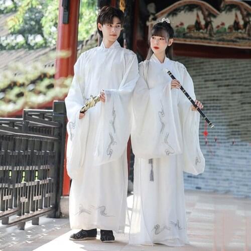 2020 Chinese Traditional Hanfu Costume White Hanfu Dress For Women Men Chinese Folk Dance Costumes Hanfu Festival Outfit SL4301