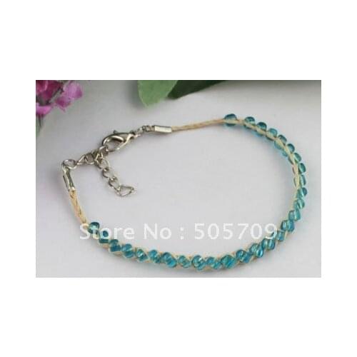 24PCS Skyblue glass seed beaded Lucky Raffia Anklet Bracelets #21685