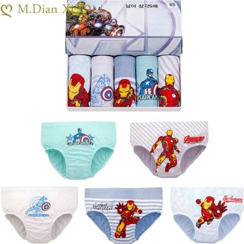 5Pieces/Lot Kids Panties Childrens Panties Boys Boxer Captain Briefs Spider Cartoon Underwear Child Underpants Cotton Avenger