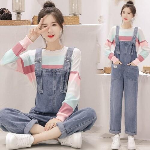 870# Maternity Clothes Spring Autumn Cotton Suspender Pants Set for Pregnant Women 2 Pcs Clothing