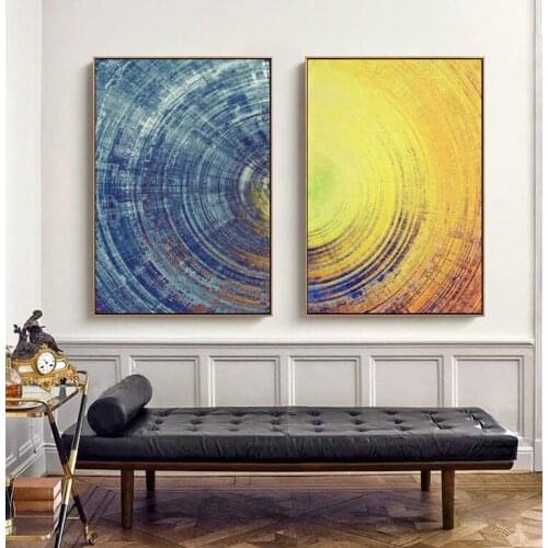 Abstract Blue And Yellow Circles Pattern Canvas Painting Modern Posters And Prints Wall Art Pictures For Living Room Home Decor