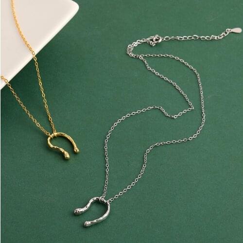 ALLNEWME Minimalist U Shape Pendant Necklace for Women Stylish Gold Color Linked Small Circle Chain Chokers Necklaces Jewellery