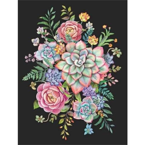 Diamond Painting Full Circle Diamond Kit Rhinestone Picture Art Craft Home Door Decoration (Succulent Flowers)