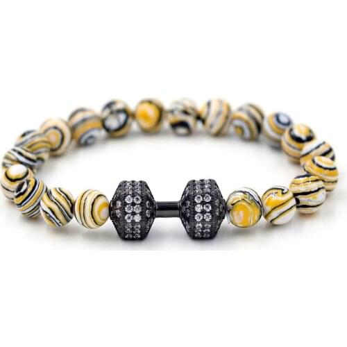 BPPCCR Zebra Veins Beads Micro Pave CZ Dumbbells Barbell Fitness Bracelets men women Full zircon Luxury energy Chakra Jewelry