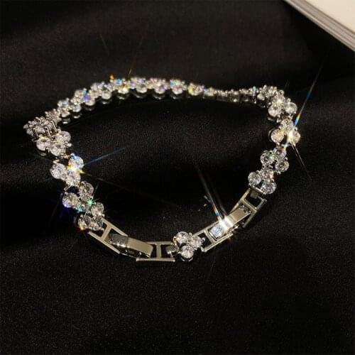 Fashion Bling Bling Cubic Zircon Love Heart Charm Bracelet for Women Femme Exquisite Silver Color Wedding Bracelet Jewellery