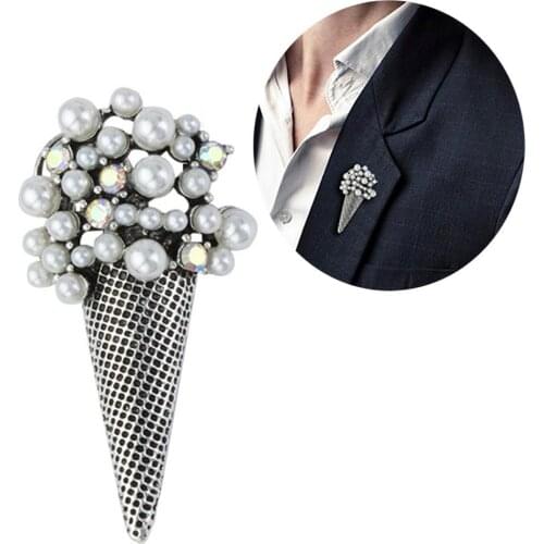 Unisex Rhinestone Simulated Pearl Ice Cream Brooch Pin Wedding Collar Jewelry broches para ropa mujer броши для женщин 2020