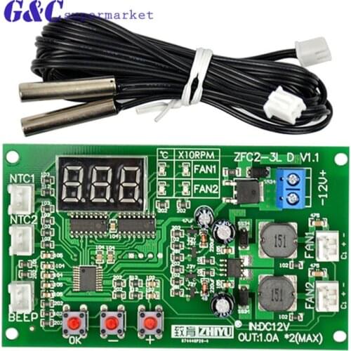 DC 12V Dual 3-wire Fan LED Intelligent Digital Temperature Thermostat Governor Speed Controller Switch Module diy electronics