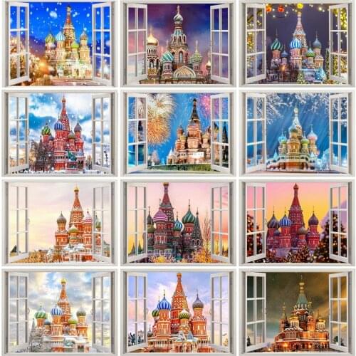 KAMY YI Window Vasily Ascension Church Diamond Painting Cross Stitch Set 5D Diy Full Diamond Embroidered Mosaic Home Decoration