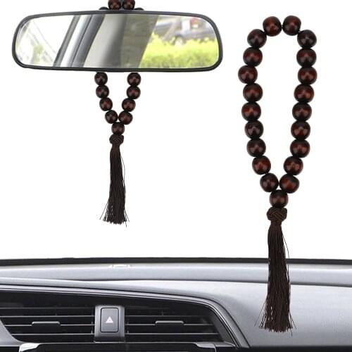 LEEPEE Wood Buddha Beads Car Ornament Interior Accessories Car Gear Shift Decoration Rearview Mirror Hanging Pendant 20mm