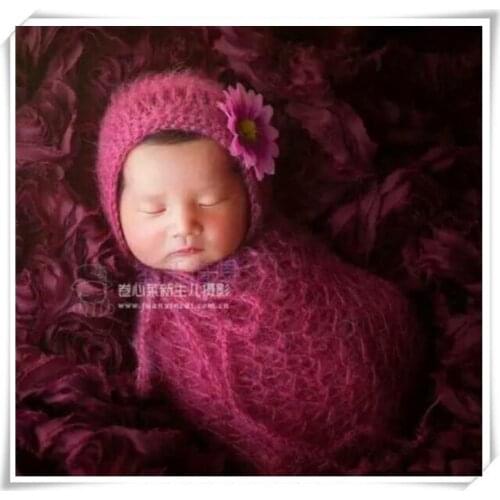 Mohair baby wrap and newborn bonnet sets Baby photography props Handknit wrap and hat sets Photo props
