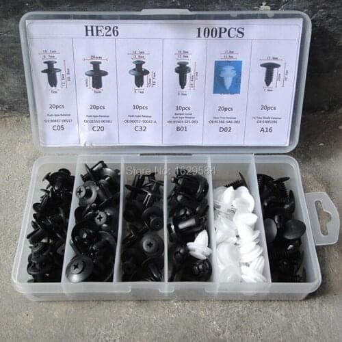 100Pcs Clip 6 species Automotive Push Pin Retainer Assortment Kit For Bmw i3 x1 For Toyota Honda Pilot For Ford F750