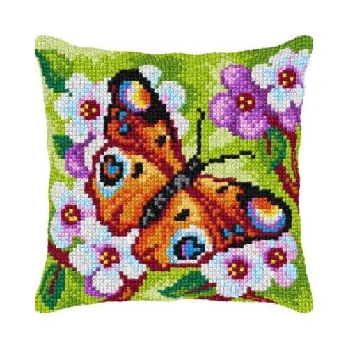 Latch Hook butterfly Kits for DIY Throw Pillow Cover Sofa Cushion Cover Cats Pattern Printed 16X16 inch