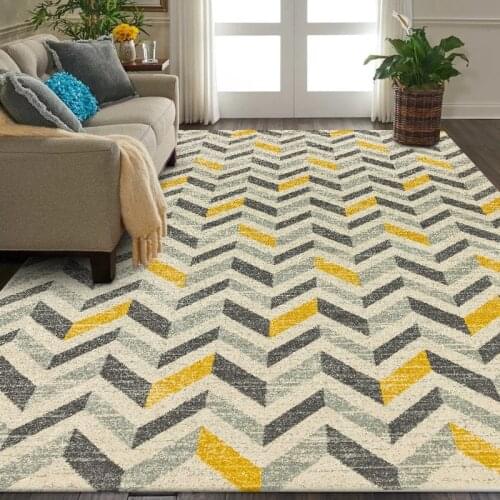 Nordic Style Gray Yellow Geometric Carpet and Rug Living Room Sofa Table Non-Slip Floor Mat Kids Play Game Tent Bedroom Area Rug