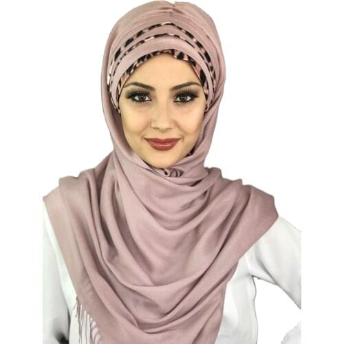 New Fashion Hijab 2021 Muslim Womans Hat Islamic Turban Bonnet Scarf Light Rose Draped Leopard Patterned Shawl