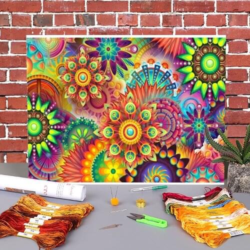 Region Mandala Printed Canvas 11CT Cross Stitch DIY Embroidery Kit DMC Threads Craft Sewing Needlework Handmade For Decor