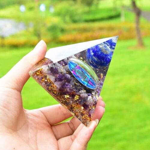 60mm Lapis Lazuli Beads 3D Rune Orgonie Pyramid Amethyst Handmade Spiritual Healing Energy Orgonite Ornaments Car Decoration