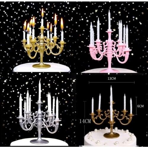 9PCS Candles and Candlestick Bracket 1 Set Cake Topper Birthday Party Cake Candle Holders Toppers Decoration