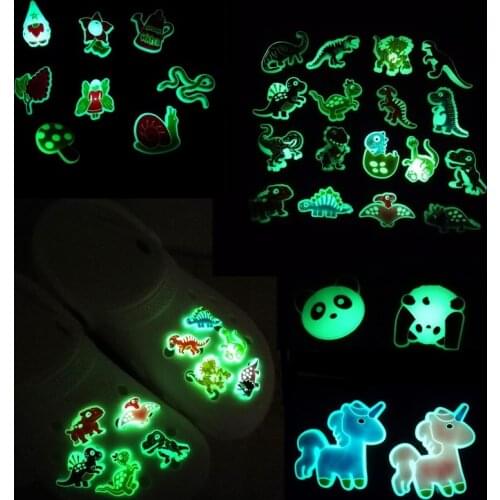 1pcs Glowing PVC Shoe Charms Animals Unicorn Dinosaur Snake Snail Clog Accessories Mushroom Flower Fluorescent Shoe Ornaments