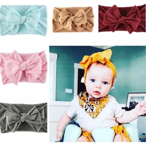 1 PCS Baby Girls Soft Comfortable Elastic Nylon Hairband Double Layer Solid Color Bowknot Infant Headband Fashion Bows Headwear