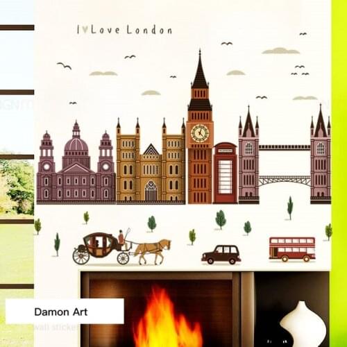 Simple British Architecture Wall Sticker Aisle Bedroom Wall Decals Painting Abstract Posters Urban Home Decoration Stickers