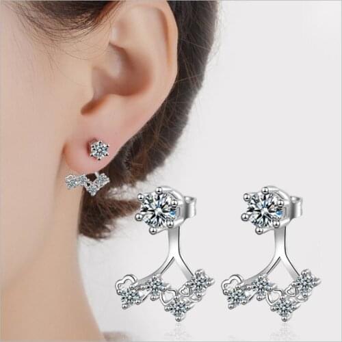 TJP Luxurious Crystal Flower Girl Rose Gold Stud Earrings Jewelry Lady Fashion 925 Silver Earrings For Women Valentines Day Hot