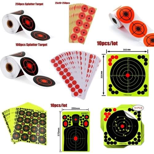 Shooting Targets 7.7" 2" 8" 12" Self Adhesive Paper Reactive Splatter Targets Stickers 100/250/50/10 Pack for Gun Rifle Pistol