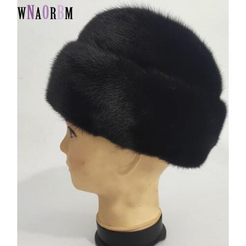 Real mink hat winter mens warm caps whole piece mink fur hats Winter warm outdoor hat Travel Sports Hats For Men Snow Caps