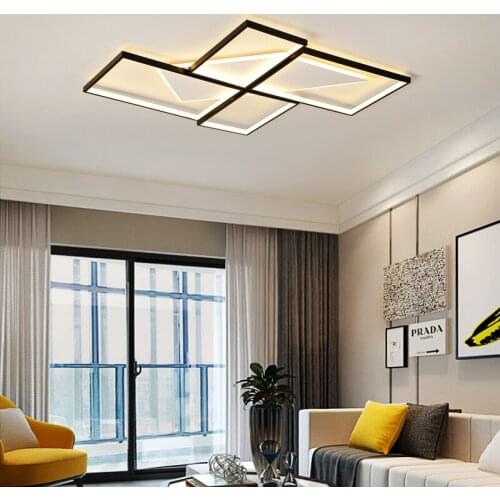 Modern LED Chandelier Light for Living Room Bedroom Kitchen Home Ceiling Lamps Remote Control Rectangle Black Lighting Fixtures
