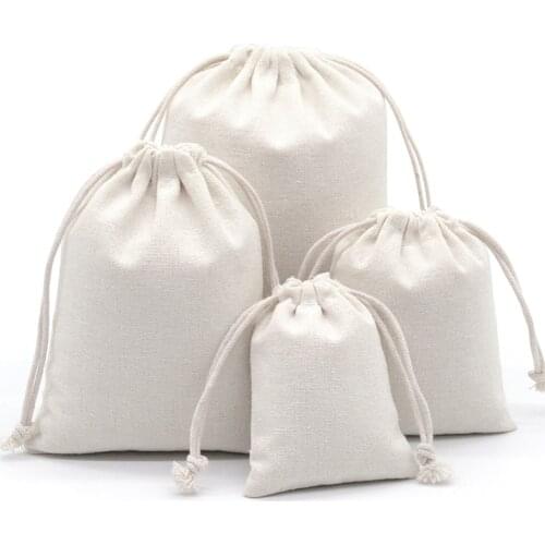 Cotton Linen Canvas Bag Drawstring Reusable Food Rice Underwear Jewelry Buggy Bags Organizer DIY Small Makeup Case Storage Pouch