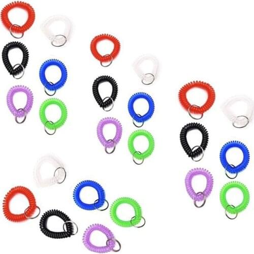 Pack of 24 Assorted Color Stretchable Plastic Bracelet Wrist Coil Wrist band Key Ring Chain Holder Tag (24PCS-6 Mixed Color)
