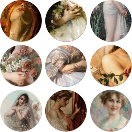 58mm Vintage art pink flowers painting Icons Pins Badge Decoration Brooches Metal Badges For Backpack Decoration