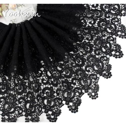 32cm wide Elegant black cotton embroidery Lace Ribbon fabric 3D trim collar sewing DIY tassel women dress Cloth wedding decor