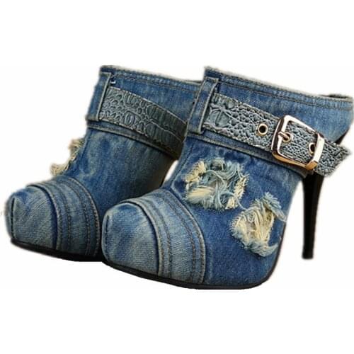 Women Pumps Summer Denim Gladiator Sandals Thin High Heels Retro Women Platform Pumps Feamle Casual Slippers Stiletto