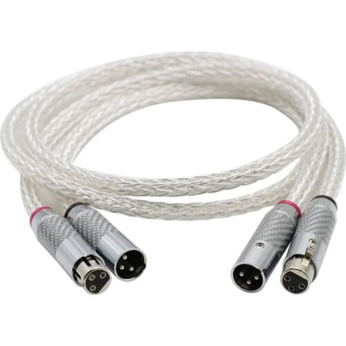 1 Pair Hi-End 8AG Silver Plated Audio Cable With Carbon Fiber 3pins XLR Balanced cable
