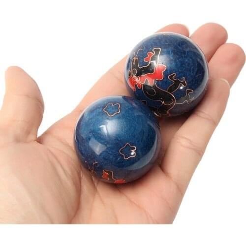 2Pcs Useful Chinese Cloisonne Exercise Stress Relief Handball Health Massage Ball Gemstone Hand Wrist Solid Chrome Baoding Ball