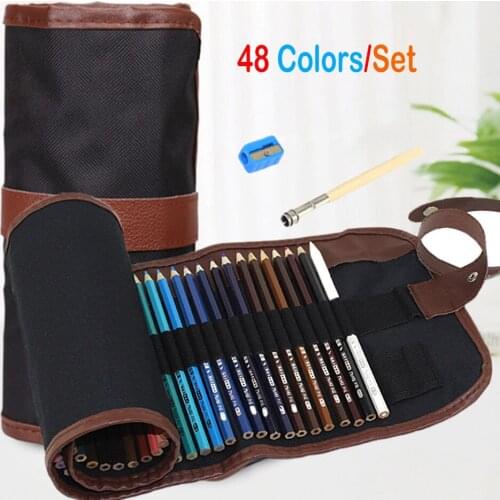 48PCS Art Coloured Pencils with Portable Canvas Pencil Wrap Pouch for Adult Coloring Books Drawing Writing Sketching Doodlings