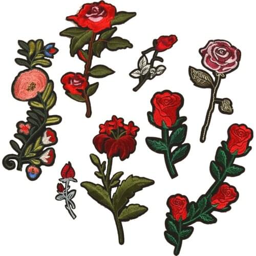 50PCS Adhesive Rose Peony Flower Embroidery Patches for Clothing Iron on Clothes Dress Jeans Appliques Badge Stripe Sticker DIY
