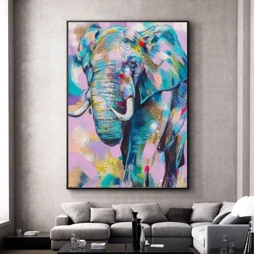 African Wild Elephant Colorful Graffiti Art Posters and Prints Animals Painting Wall Art for Living Room Home Decor