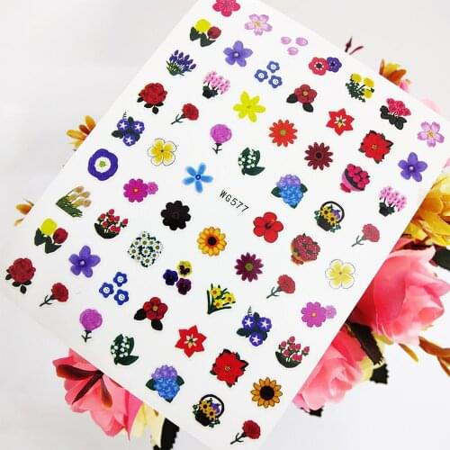 Watercolor 3D Rose Lavender Nail Sticker Art Slider Foil Design Self Adhesive Sunflower Nails Decoraciones Manicure Accesorios