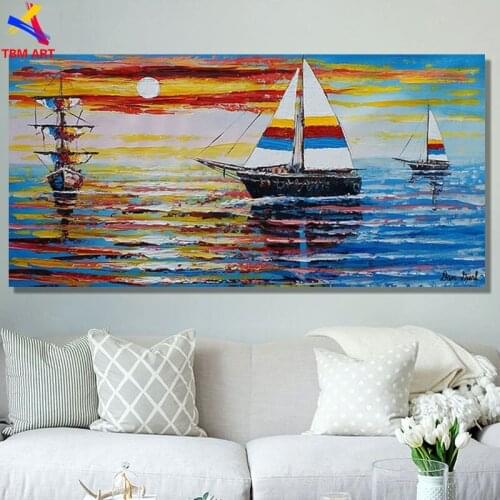Large Sailing Picture Hand painted Modern Abstract Oil Painting on Canvas for Living Room Wall Art Home Decoration Gift SL062