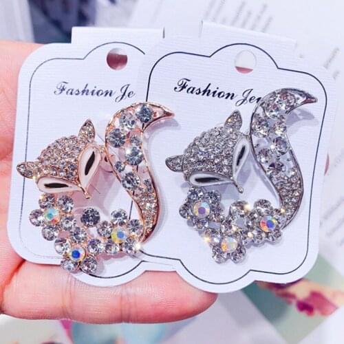 Zircon Fox Animal Brooch Pin For Woman Fashion Sweater Coat Hat Scarf Clothing Accessories Luxury Banquet Jewelry