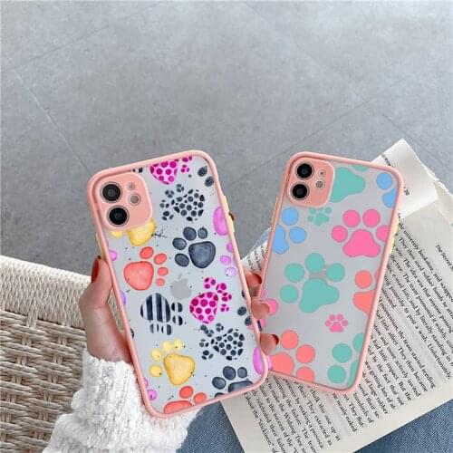 Dog footprint Paw art pattern luxury shell Phone Cases matte transparent For iphone 7 8 11 12 plus mini x xs xr pro max cover