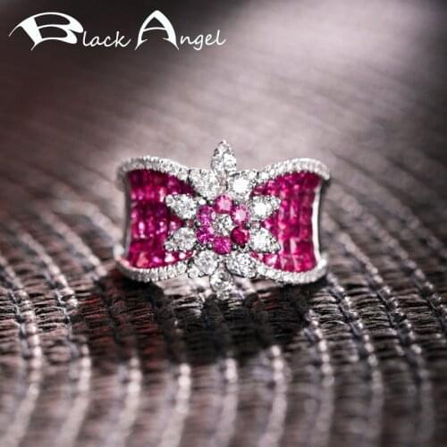 BLACK ANGEL 2021 New 925 Silver Luxury Queen Crown Inset Pink Gemstone Sapphire Resizable Ring Wedding Fine Jewelry Wholesale