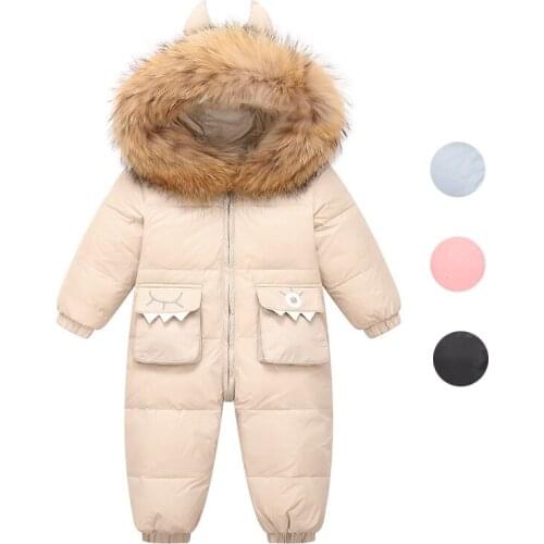 Winter Baby Down Jumpsuit for Girls Boys Warm Thick Long Sleeve Zipper Romper Toddler Infant Snowsuit Coat Waterproof 4 Colors