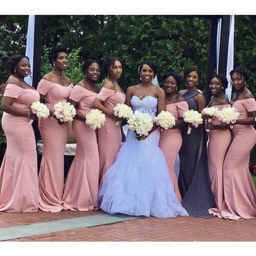Elegant Long Satin Mermaid Bridesmaid Dresses Custom Made Lace Up Pink V-Neck Formal Wedding Party Dresses