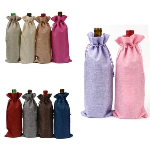 15*35cm Jute Wine Bags Champagne Wine Bottle Covers Gift Wraps Pouch Wedding Party Decoration LX6997