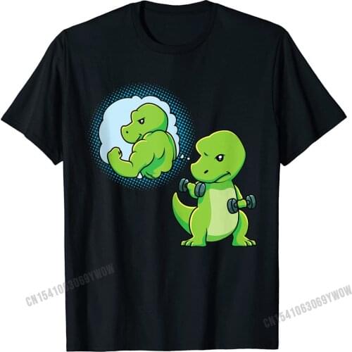 Dinosaur Weight Lifting Dumbbells Fitness Goals Workout Top Camisas Men Cotton Tshirts Printed T Shirt New Customized